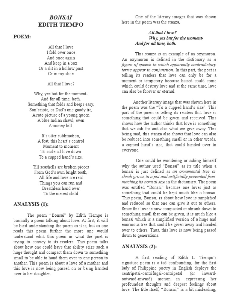 BONSAI by EdithTiempo | Poetry BONSAI by EdithTiempo | Poetry