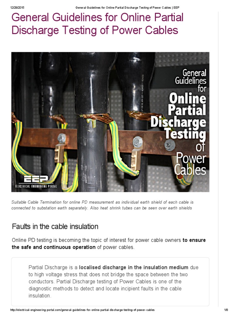 General Guidelines for Online Partial Discharge Testing of Power Cables