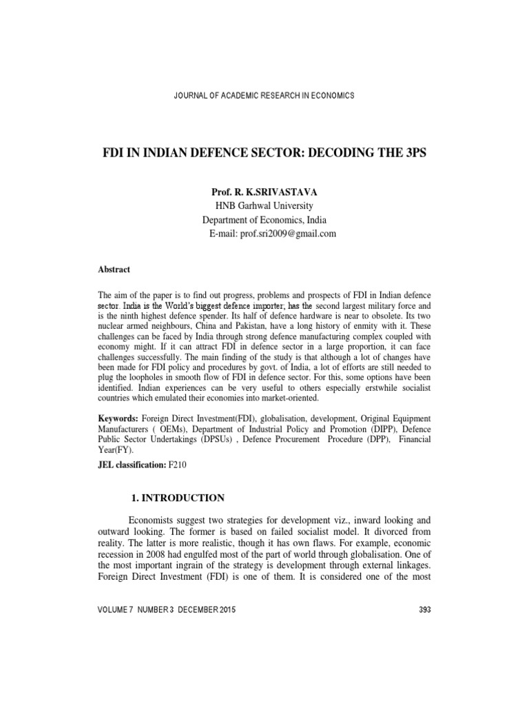 FDI Challenges in Indian Defence Sector | PDF | Foreign Direct ...