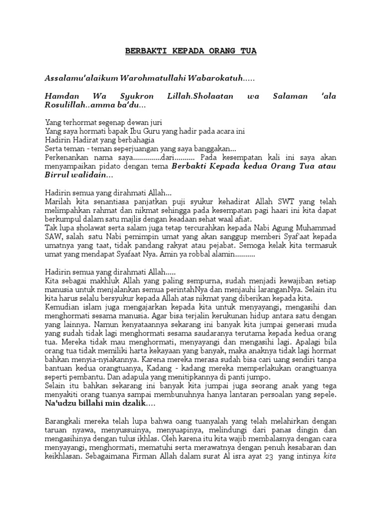 Berbakti Kepada Orang Tua ( Puisi )