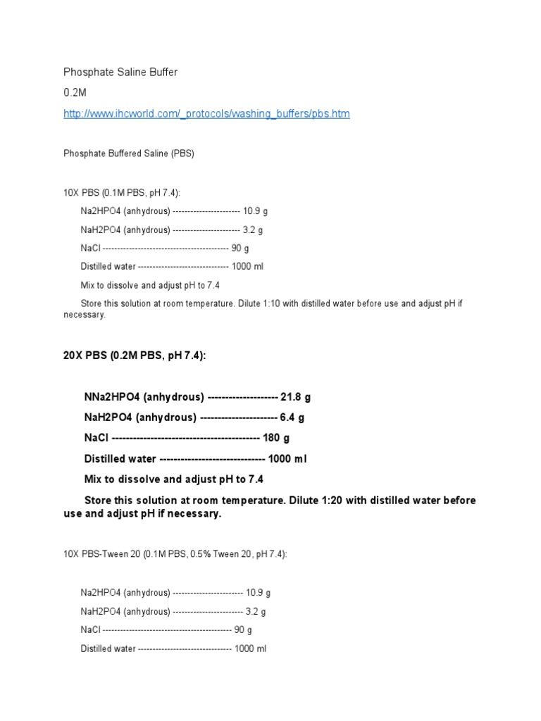 Phosphate Buffered Saline Recipes | PDF | Wellness