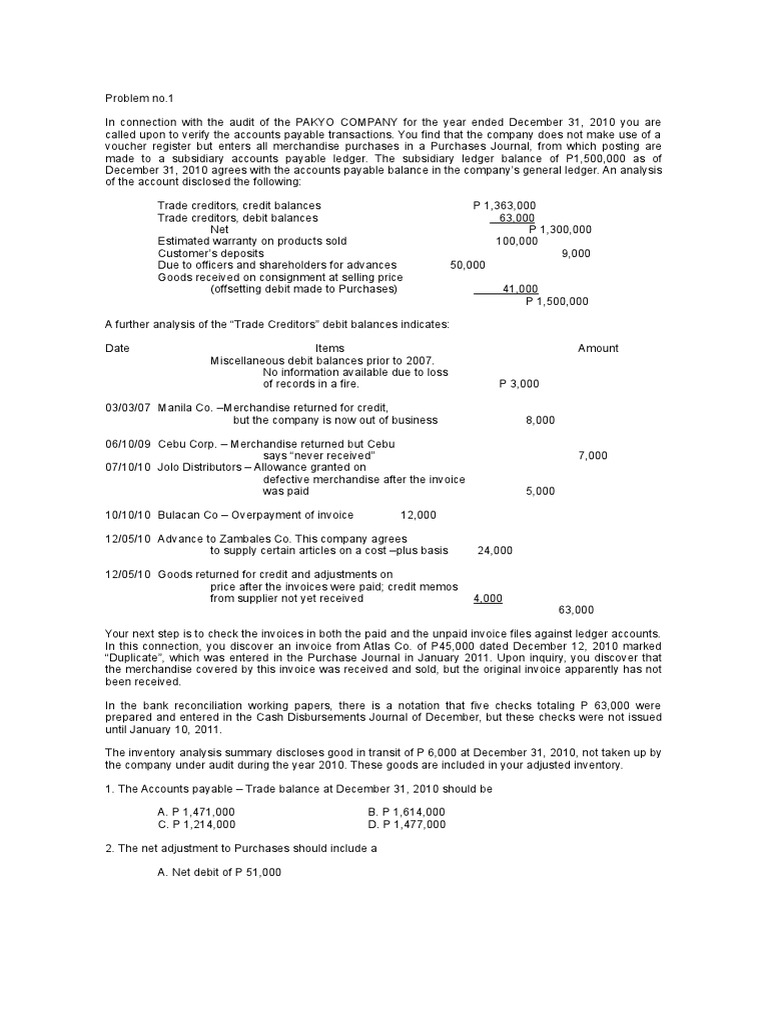 CPAR - Auditing Problem | PDF | Accounts Payable | Debits And Credits
