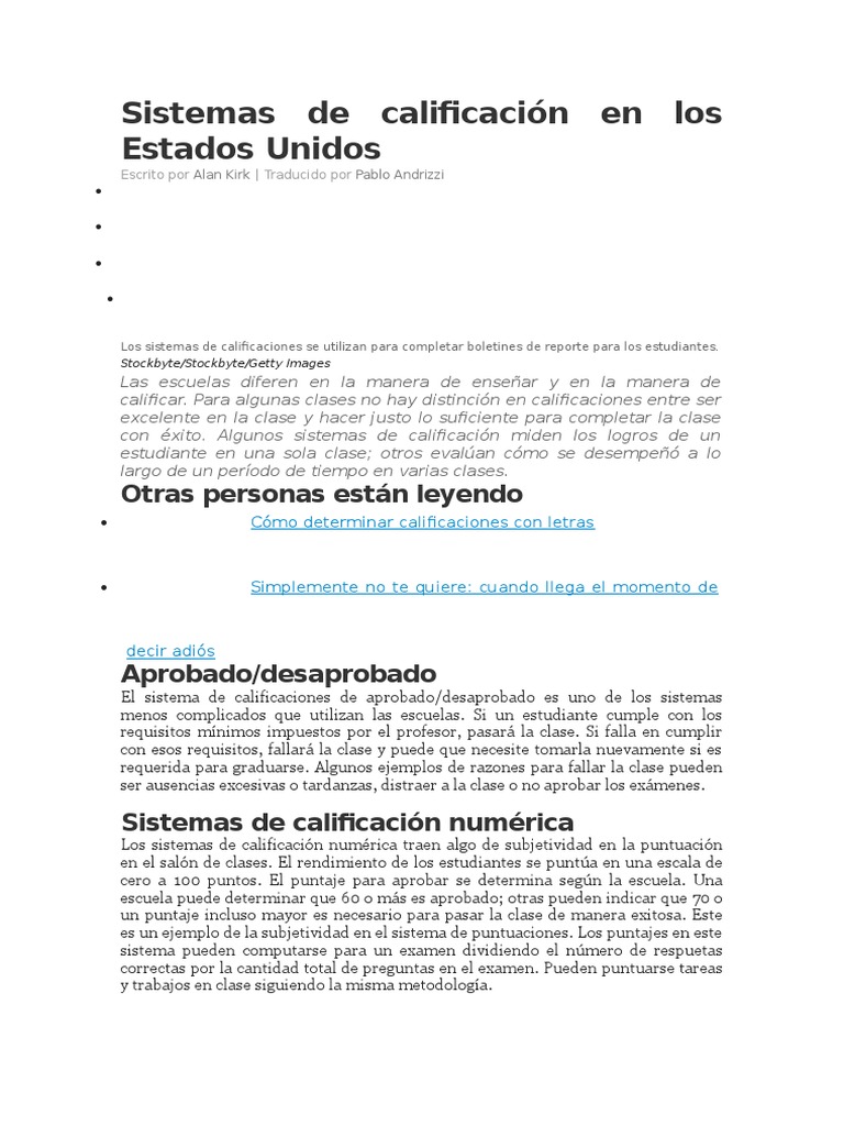 Sistemas de Calificación en Los Estados Unidos Descargar gratis PDF
