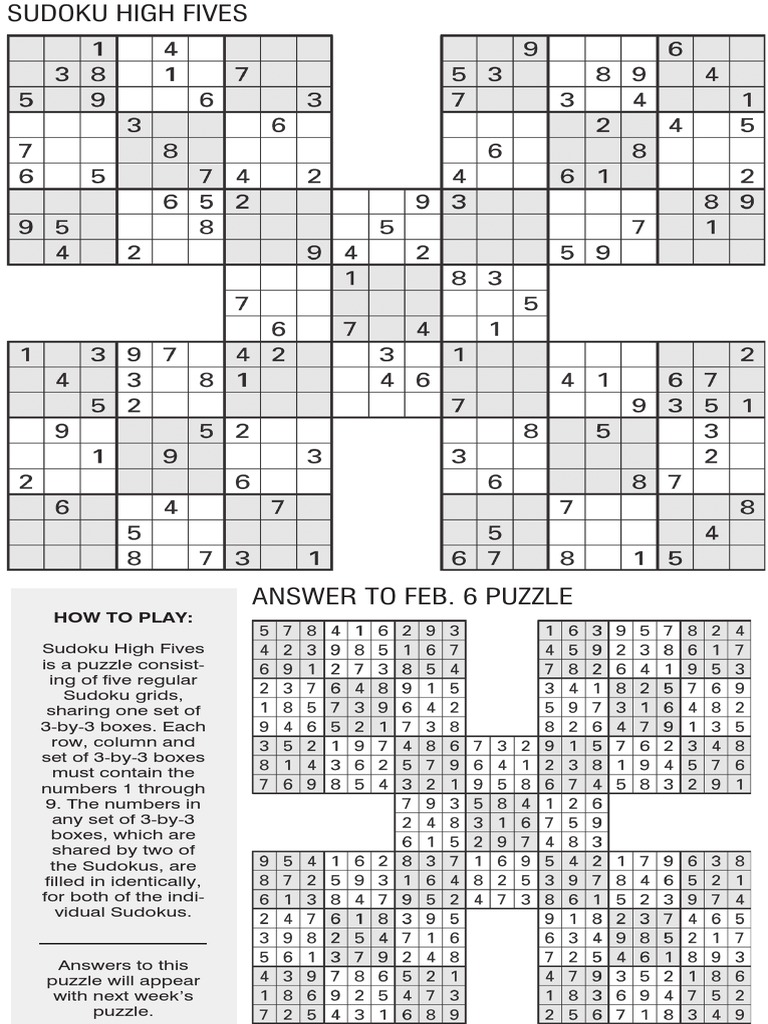 Printable Sudoku High Five Feb 13