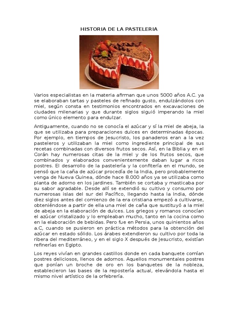 Historia de La Pasteleria Cafetería Alimentos