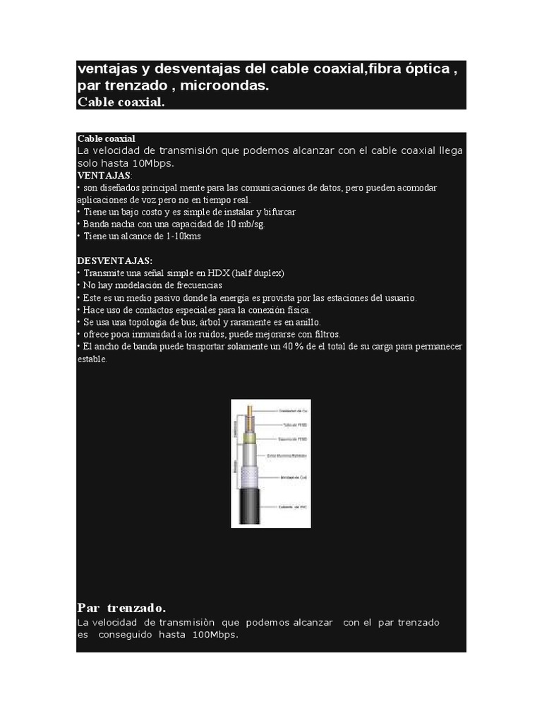 Ventajas y Desventajas Del Cable Coaxial PDF Fibra óptica Ieee 802.11