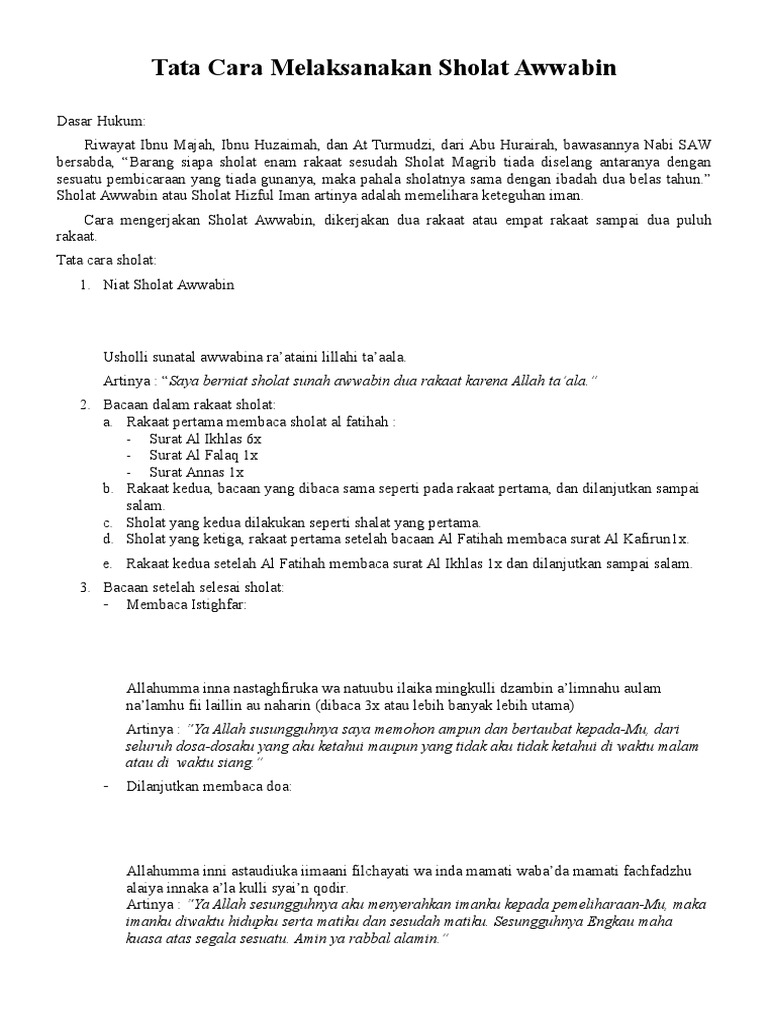 Tata Cara Melaksanakan Sholat Auwabin | Pdf