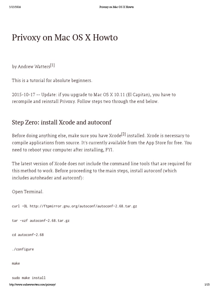 Installing Privoxy on Mac OS X | PDF | Proxy Server | Macintosh Platform