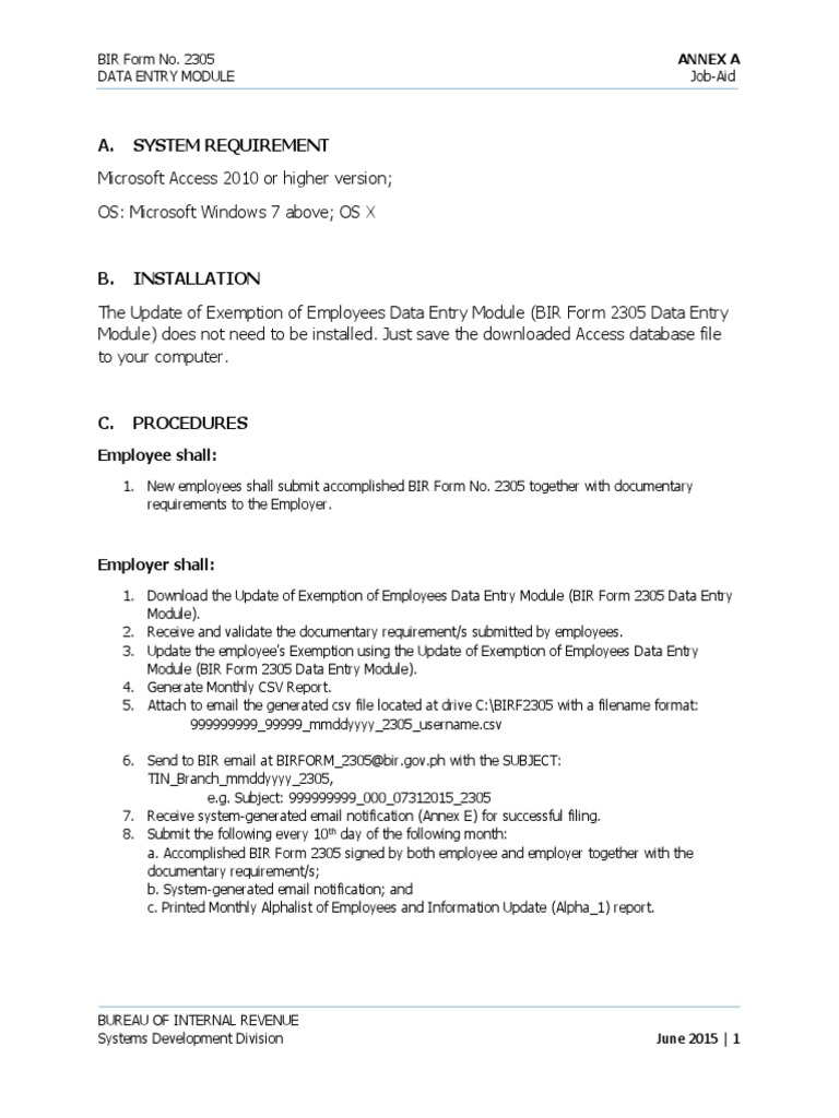 Job Aid Data Entry Annex A | Backup | Email