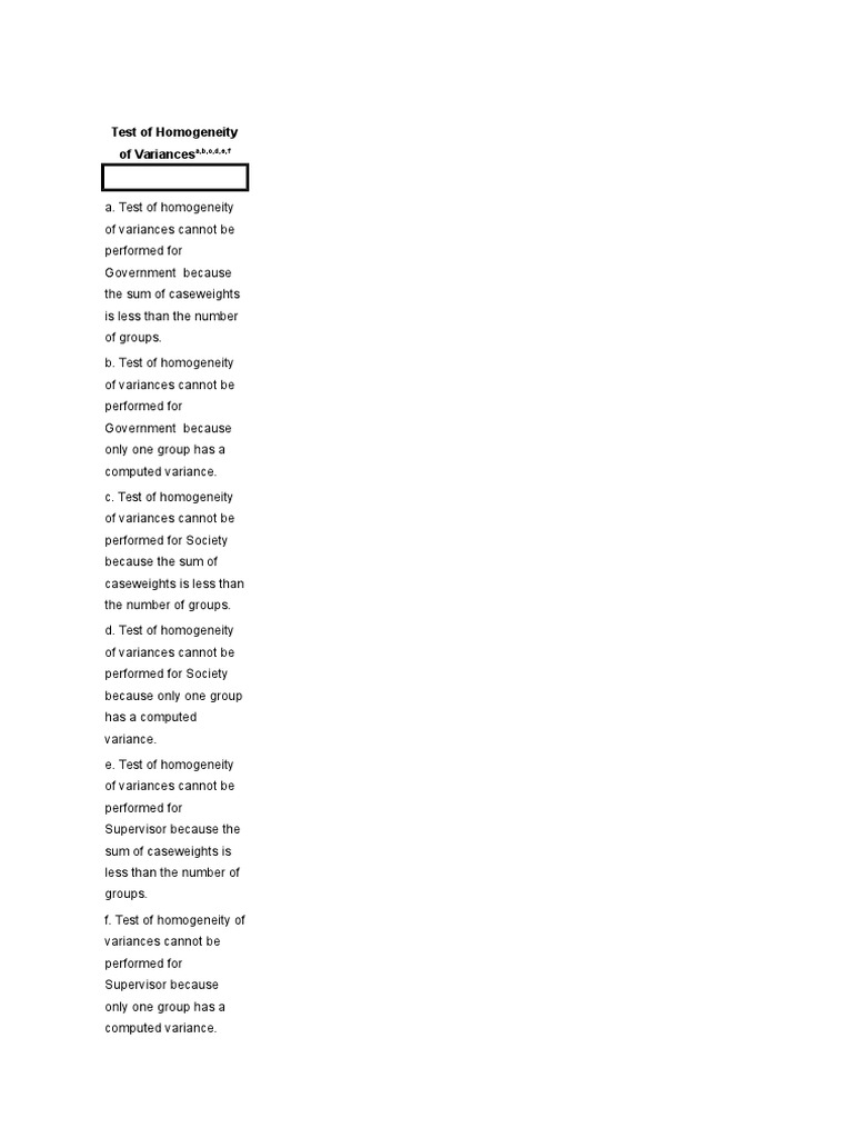 Homogeneity of Variances Test Issues | PDF | Statistical Analysis ...