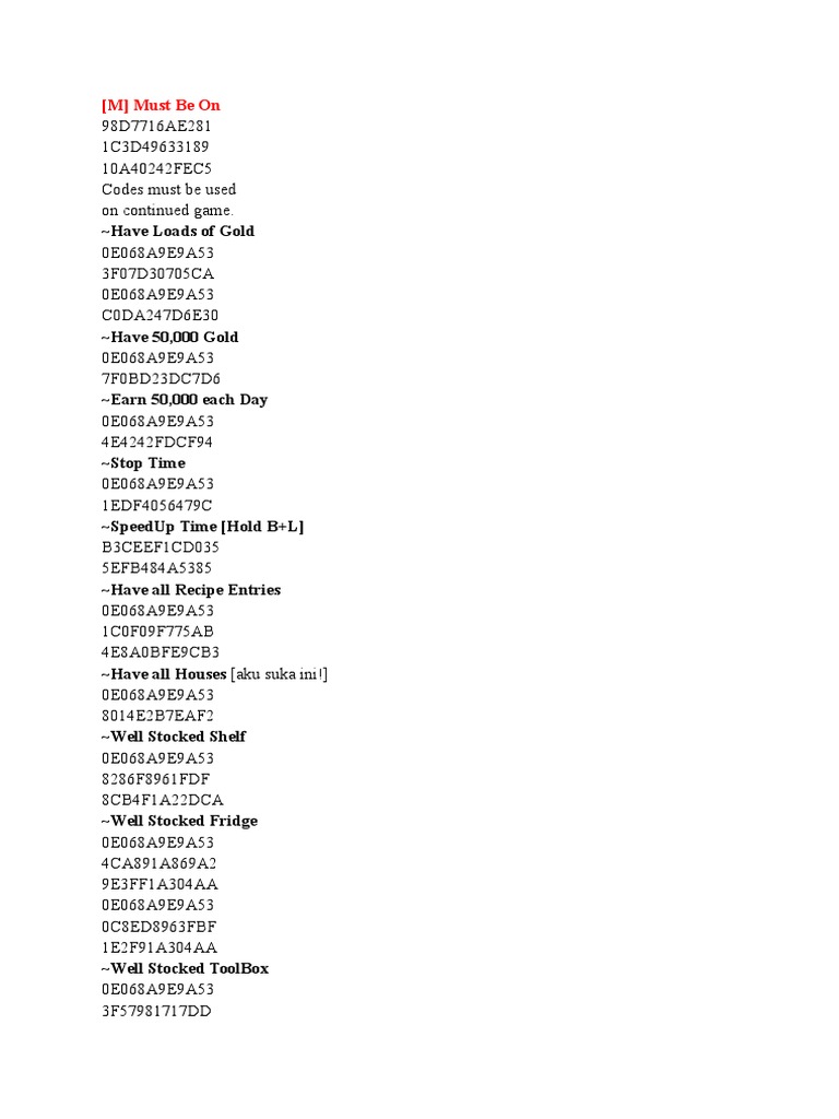 Game Cheats and Codes Guide | PDF