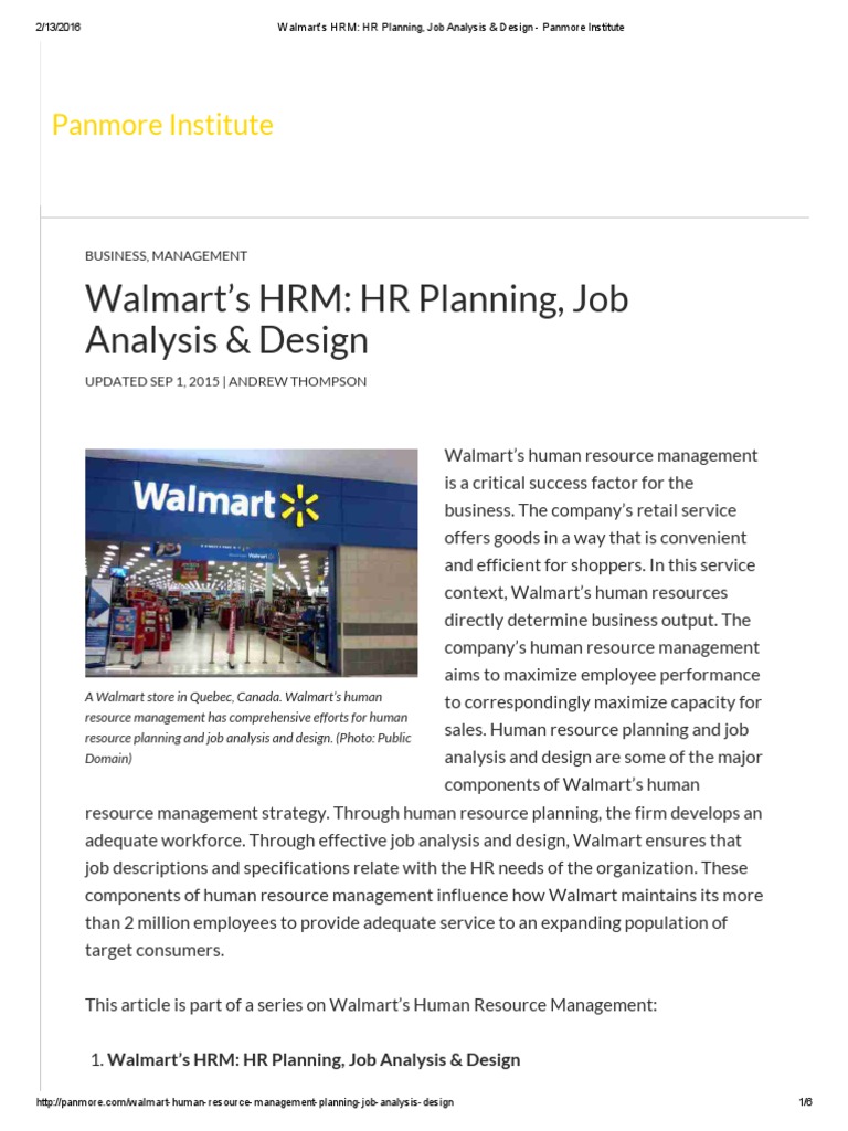 Walmart’s HRM_ HR Planning, Job Analysis & Design Panmore Institute