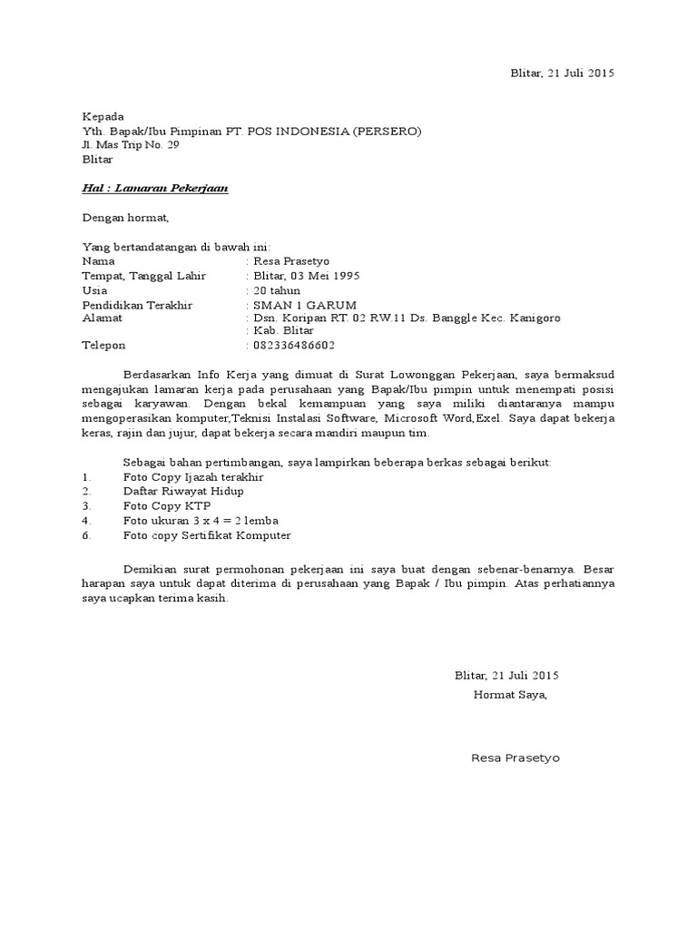 Contoh Surat Lamaran Kerja Ke Perusahaan Tambang