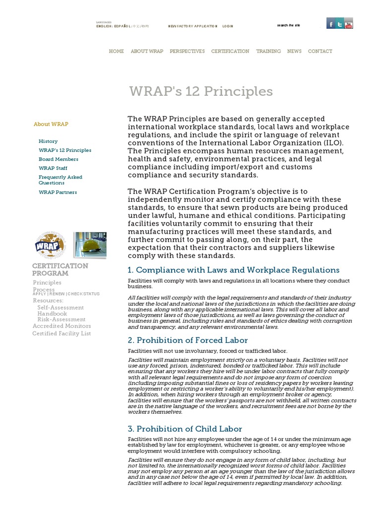 WRAP's 12 Principles PDF Employment Labour Law