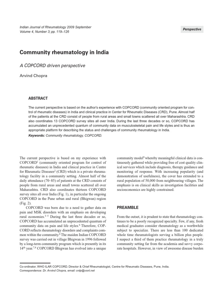 Community Rheumatology in India: COPCORD Insights | PDF | Rheumatology ...