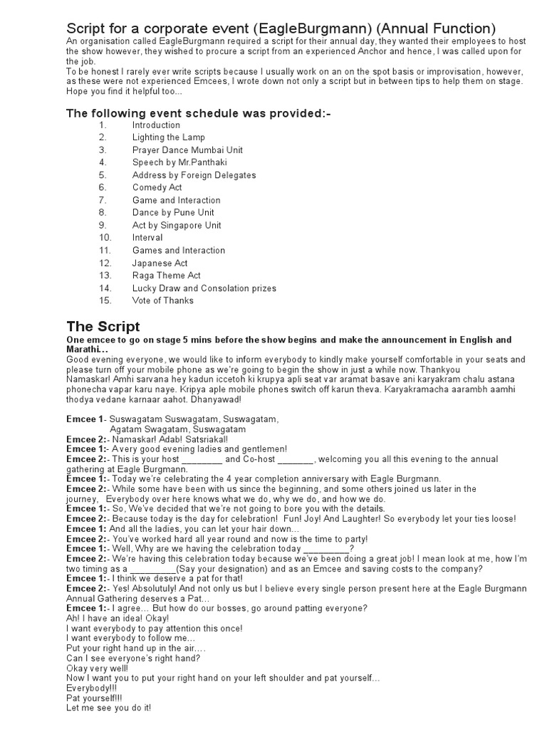 Script For A Corporate Event Pdf