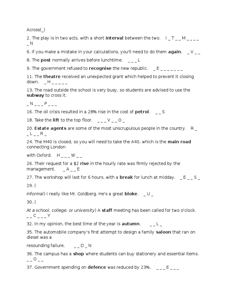 Crossword Puzzle Clues and Answers | PDF