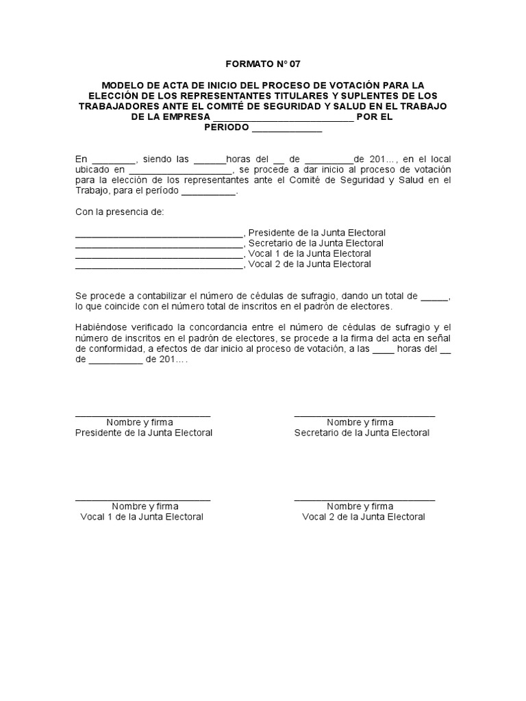 Formatos de Actas PDF Elecciones Votación