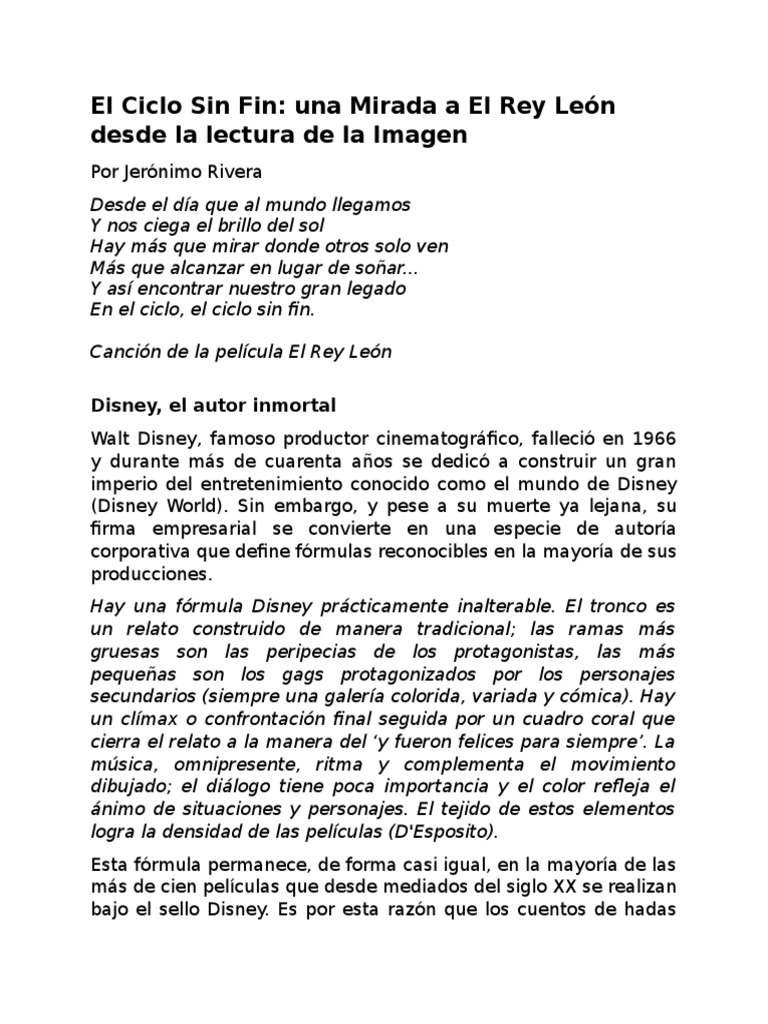 El Ciclo Sin Fin Rey Leon Letra El Ciclo Sin Fin - Análisis Del Rey León | PDF | Walt Disney