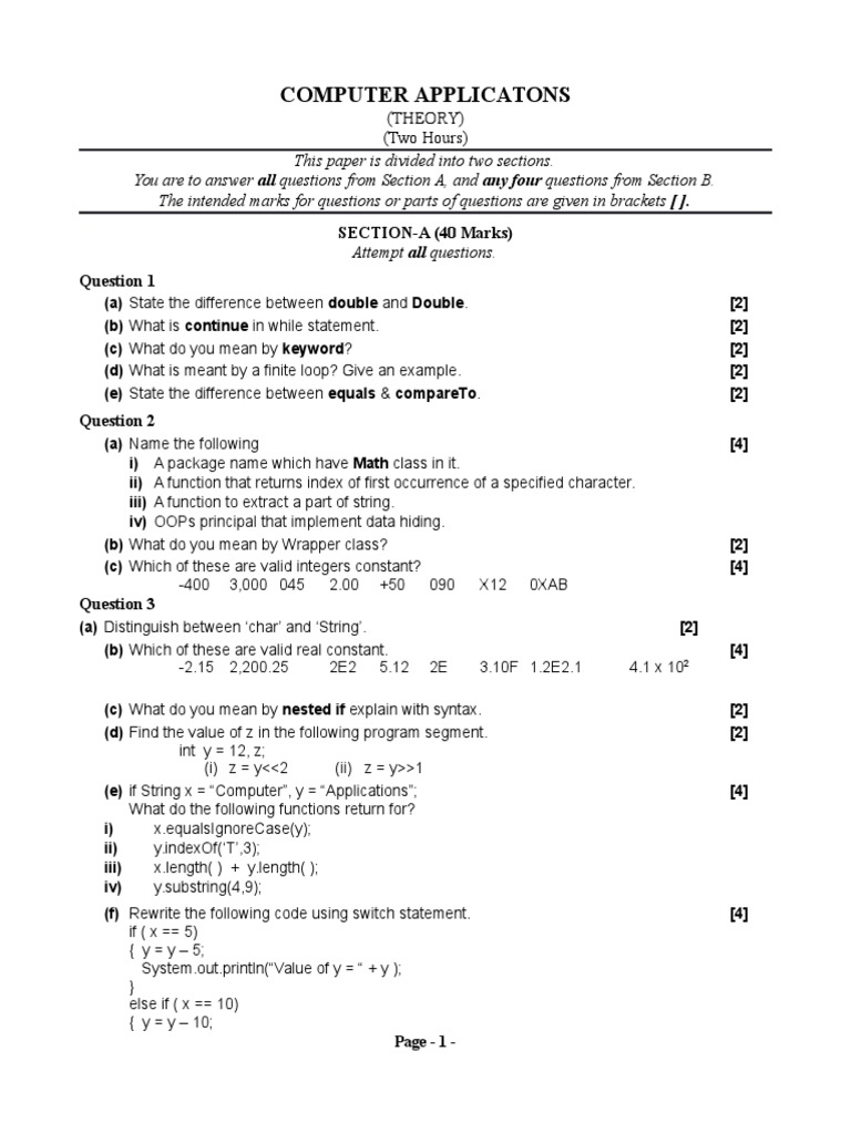ICSE Class 10 Sample Paper 5 C (Programming Language) Computer