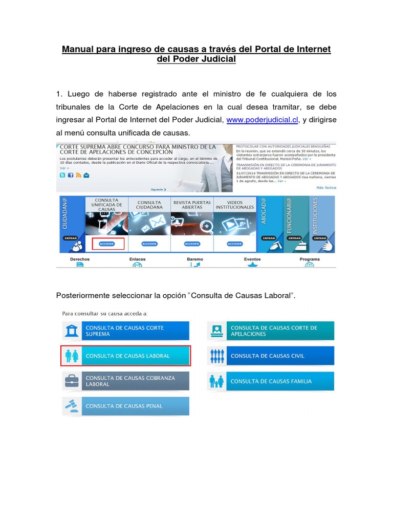 Ingreso de Causas en Portal Judicial | PDF | Documento | Internet