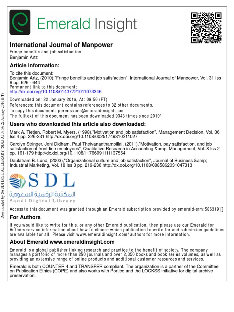 Fringe Benefits and Job Satisfaction PDF Employee Benefits