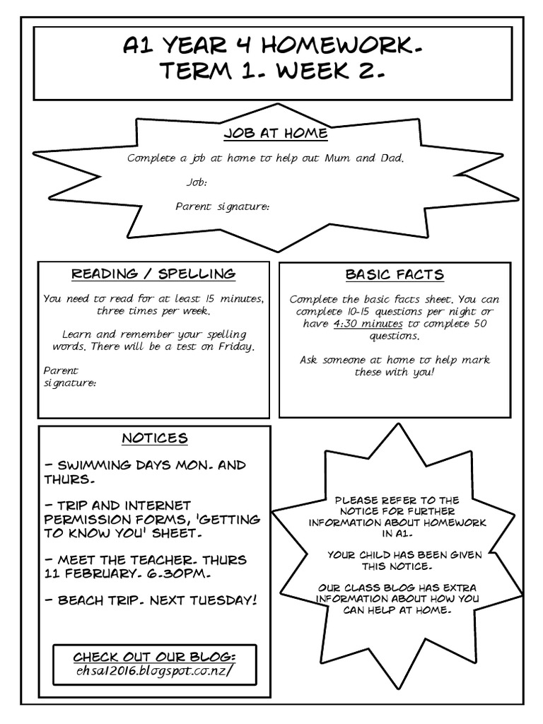 Year 4 Homework Term 1 Week 2 | PDF | Language Arts & Discipline | Self ...