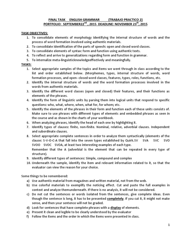 English Grammar Portfolio Tasks | PDF | Adverb | Verb