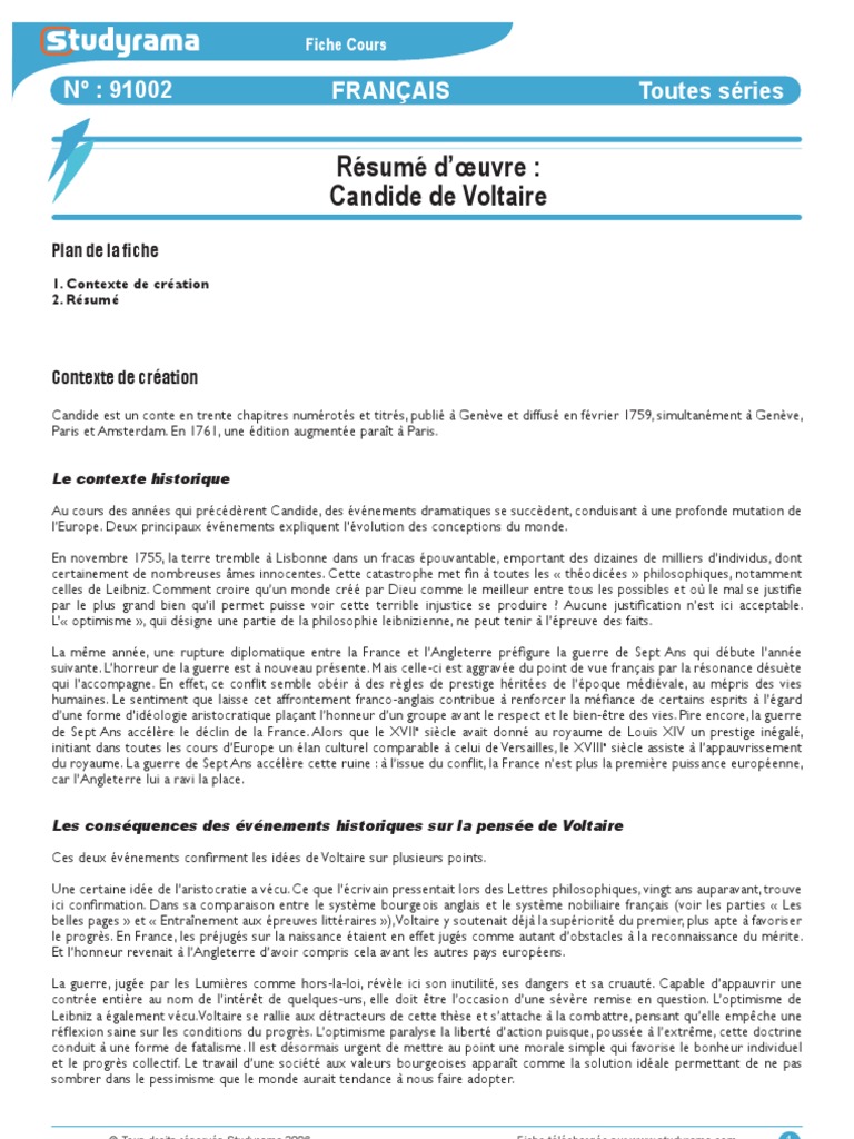 Resumer De Candide De Voltaire Resume Voltaire Candide | PDF | Candide | Voltaire