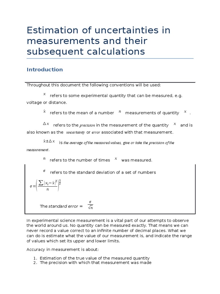 Estimation of Uncertainties | PDF