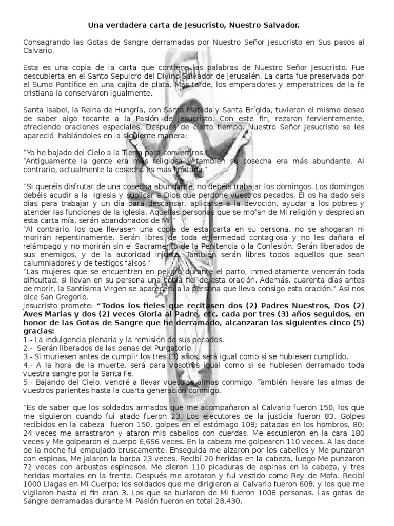 Una Verdadera Carta de Jesucristo PDF Penitencia Jesús