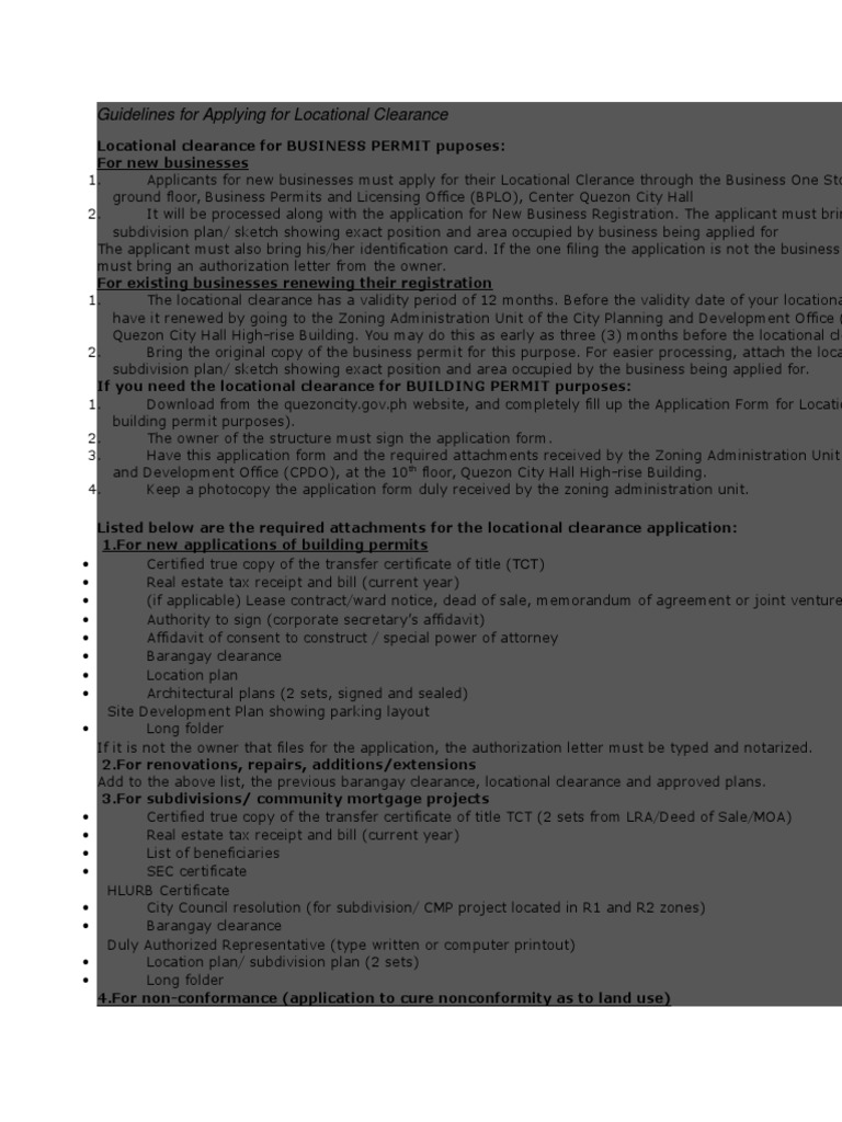 Guidelines For Applying For Locational Clearance PDF Condominium