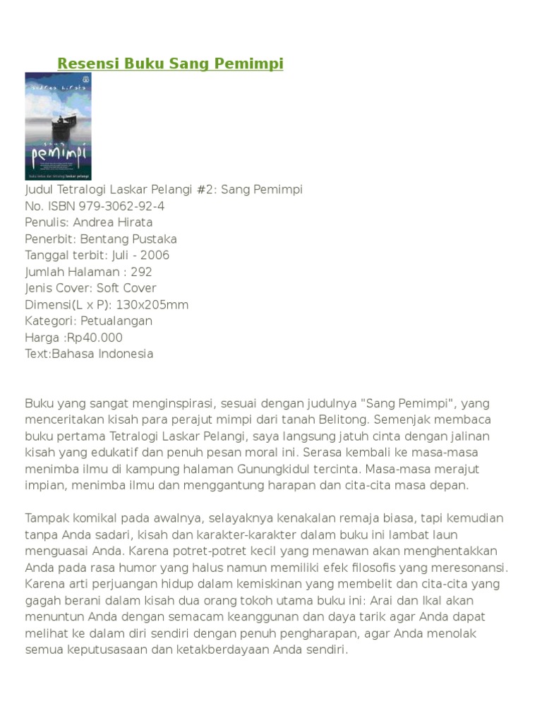 Resensi Buku Sang Pemimpi