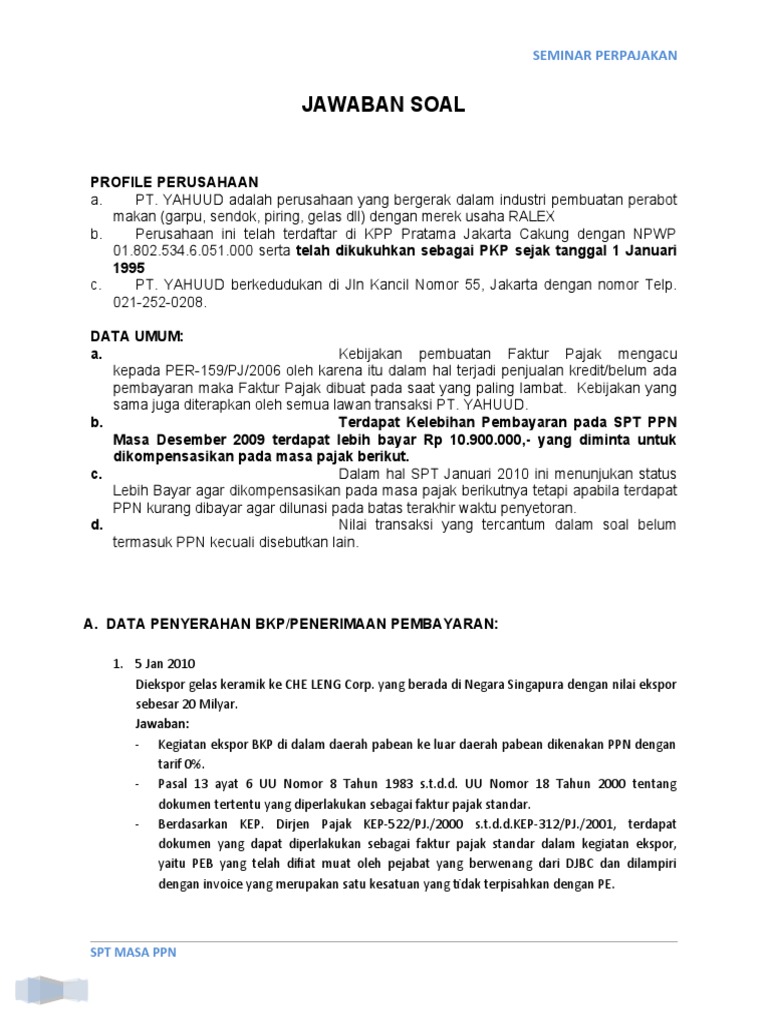 Jawaban Soal Spt Masa Ppn