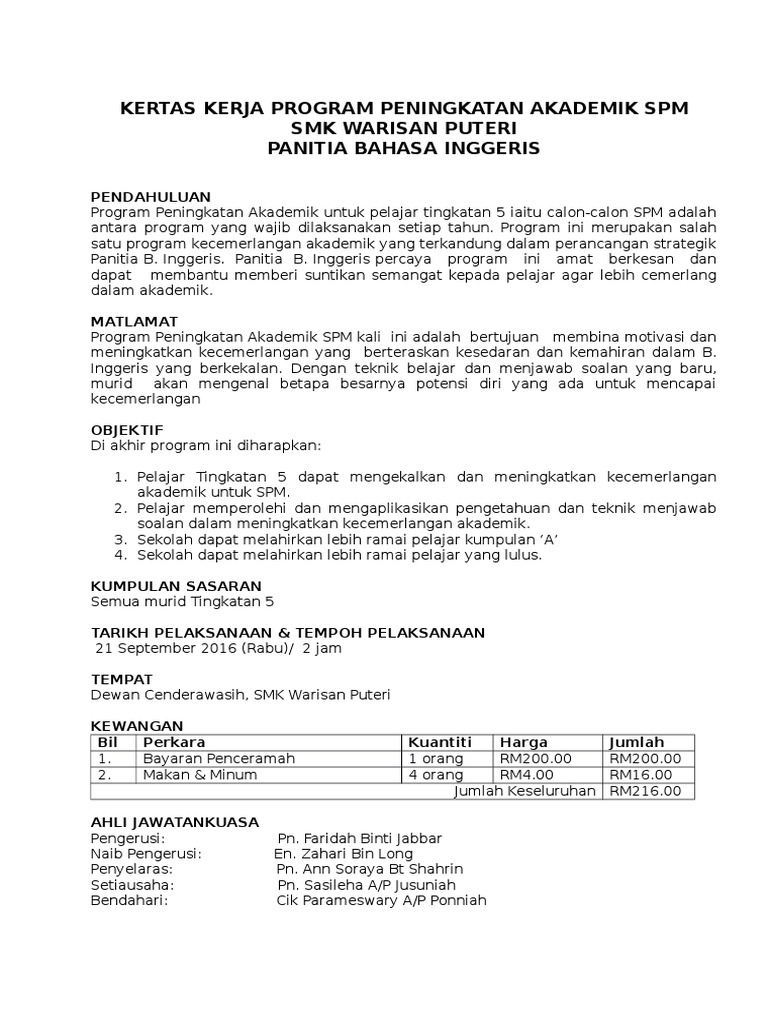 Kertas Kerja Bengkel Spm