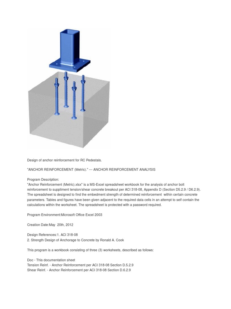 Anchor Reinforcement Metric Version Spreadsheet Building Engineering