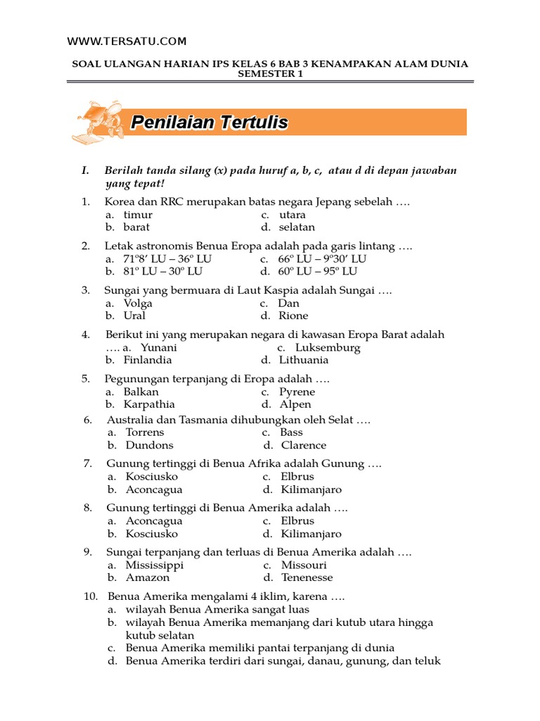 Soal Uh Kelas 6 Ips Bab 3 Kenampakan Alam Indonesia