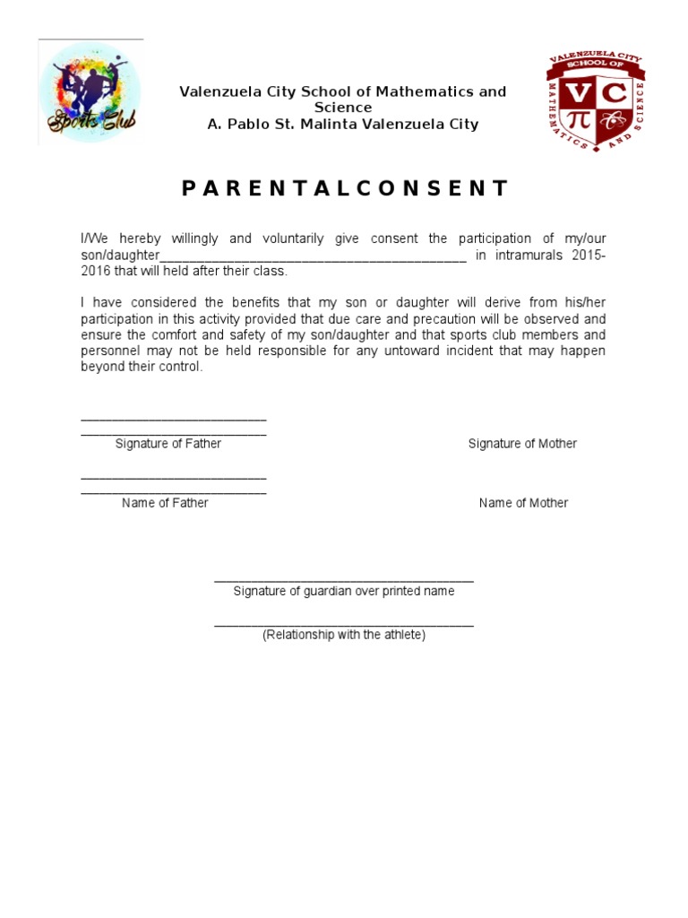 Parental Consent for Intramurals 2015-2016 | PDF | Career & Growth ...