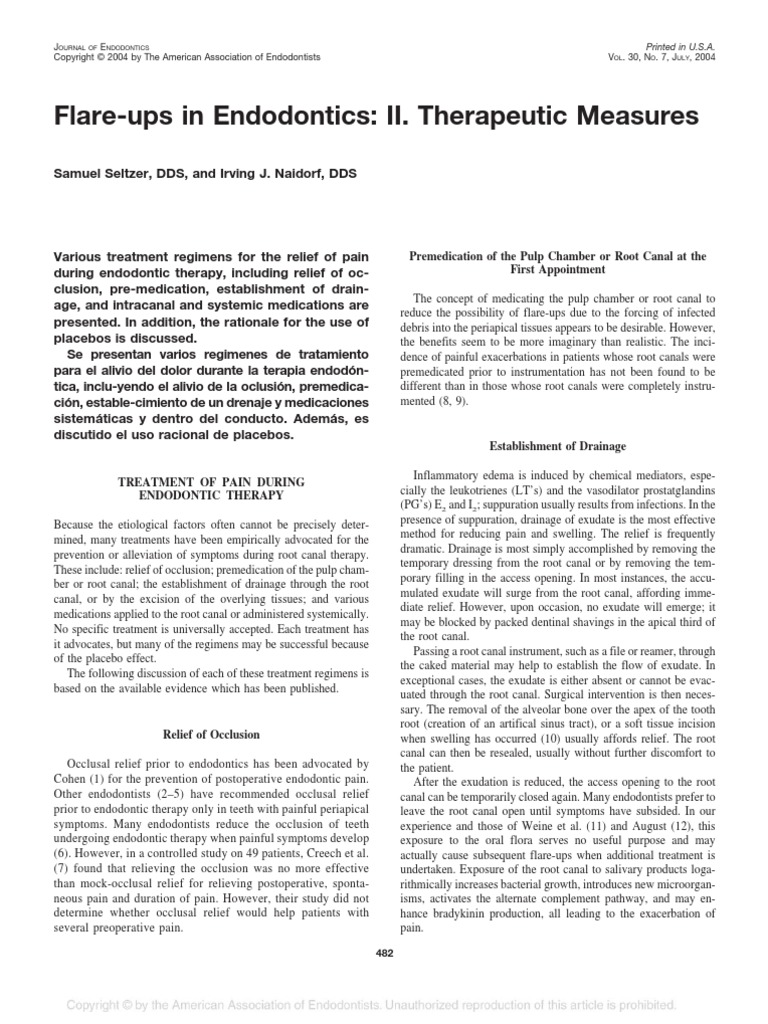 Flare Ups in Endodontics II Therapeutic Measures Download Free PDF