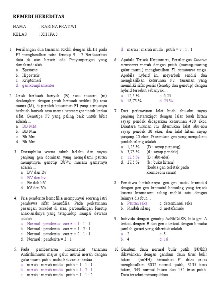 Soal Biologi Hereditas