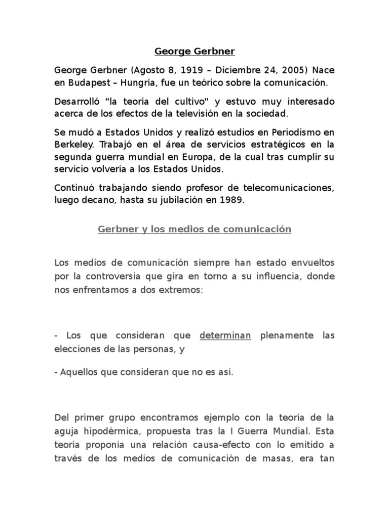 Teoría del Cultivo de Gerbner | PDF | Percepción | Comunicación