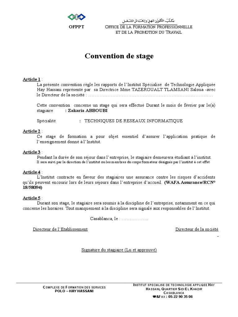 Convention De Stage Tsge Pdf