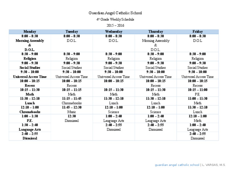 4th Grade Weekly Schedule | PDF | Foreign Language Studies