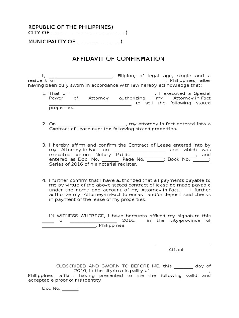 Affidavit of Confirmation Template | PDF