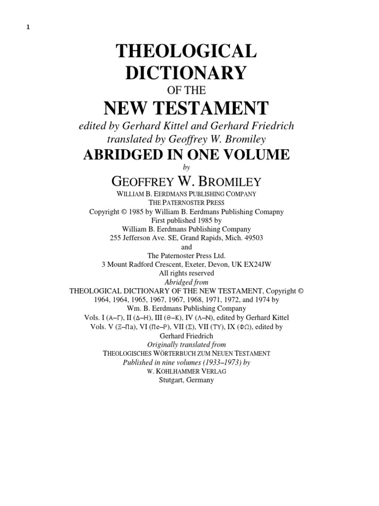 THEOLOGICAL Dictionary of The New Testament PDF | PDF