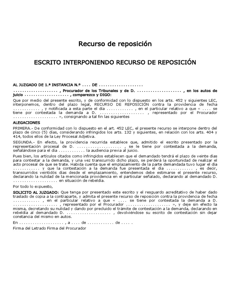 01 Escrito Interponiendo Recurso de Reposición | PDF | Apelación  interlocutoria | Demanda judicial