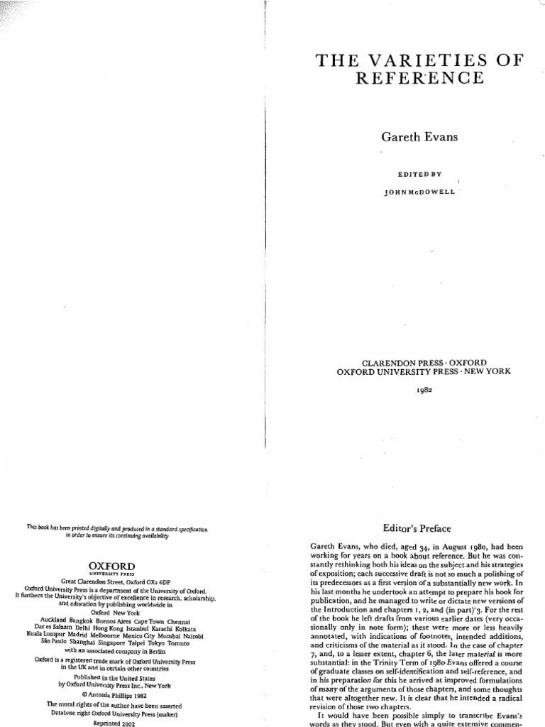 Evans on Generality and Reference | PDF | University Of Oxford | Media