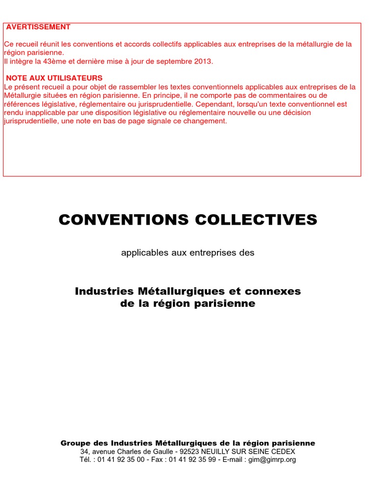 Convention Collective Métallurgie Ingénieurs Et Cadres Pdf