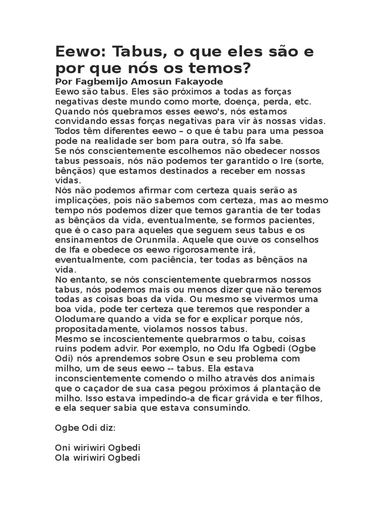 Eewo - Tabus. o Que Eles São e Por Que Nós Os Temos | PDF | Tabu | Vida