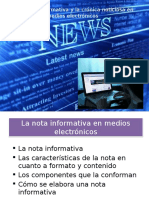 La Nota Informativa y La Crónica Noticiosa en Medios Electrónicos